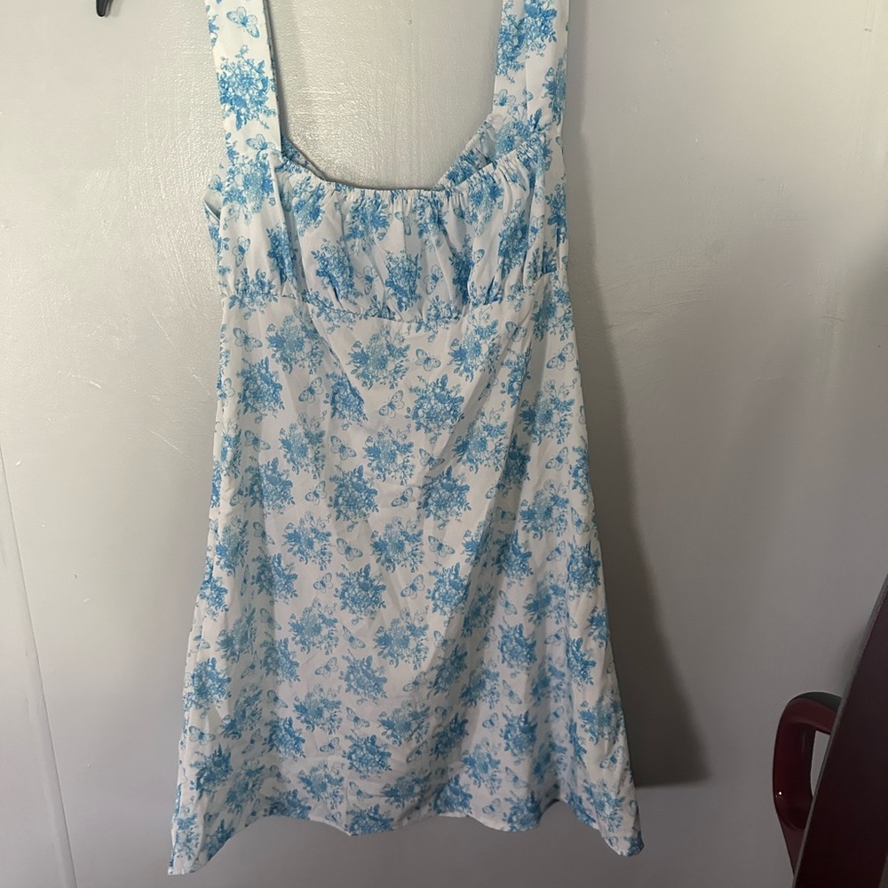 Blue dress with Flowers.